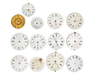 Lot 696 - A collection of lever pocket watch movements and dials.