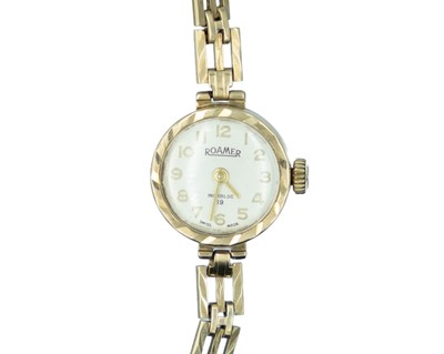 Lot 655 - ROAMER - A 9k Incabloc 19 lady's manual wind bracelet wristwatch.