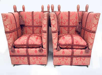 Lot 3112 - A pair of Knole armchairs with unusual ratchet...