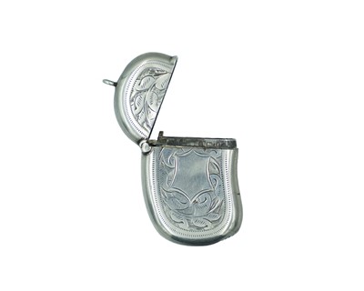 Lot 587 - An Edwardian silver kidney-shaped fob vesta case by William Hair Haseler.