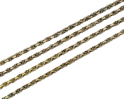 Lot 160 - A 19th-century gold (tests 9k) fancy link longuard chain.