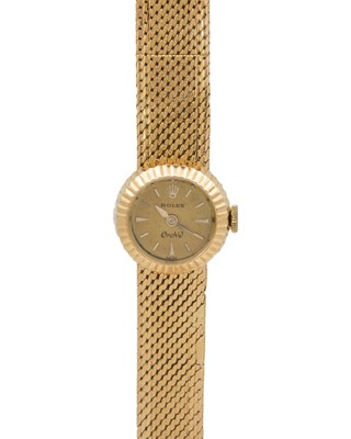 Lot 661 - ROLEX - An Orchid 18k lady's manual wind bracelet wristwatch.