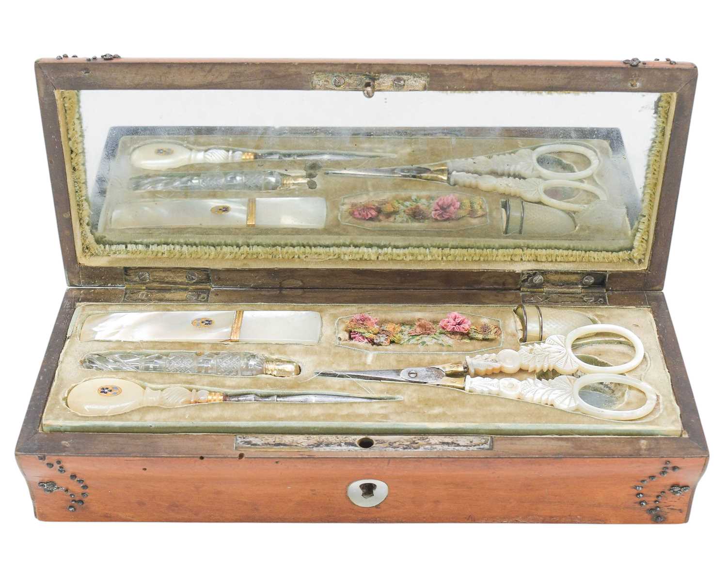 Lot 1 - A French Palais Royale satinwood cased necessaire.