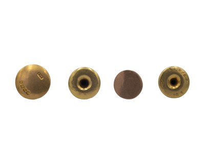 Lot 196 - An 18k hallmarked gold shirt stud, and three 9k shirt studs.