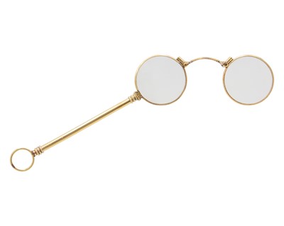 Lot 198 - A pair of early 20th-century 14k gold spring-action lorgnettes.