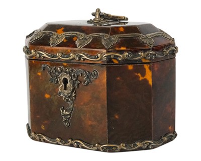 Lot 2 - A good Edwardian silver mounted tortoiseshell tea caddy.
