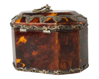 Lot 2 - A good Edwardian silver mounted tortoiseshell tea caddy.