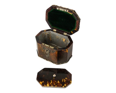 Lot 2 - A good Edwardian silver mounted tortoiseshell tea caddy.