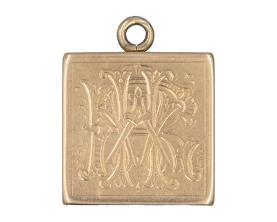 Lot 582 - A 19th-century 14k (tested) square locket fob.