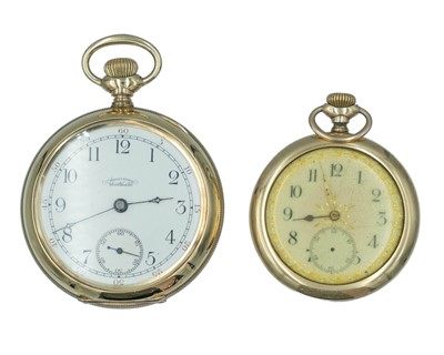 Lot 718 - Two gold-plated keyless wind lever pocket watches, one by OMEGA, the other WALTHAM.