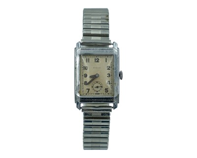 Lot 656 - ROLCO (ROLEX)- A 1940s nickel-cased tank gentleman's manual wind wristwatch.
