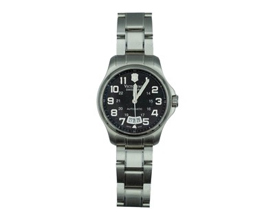 Lot 687 - VICTORINOX - A Swiss Army stainless steel gentleman's automatic bracelet wristwatch.