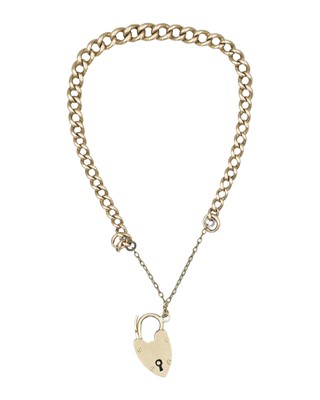 Lot 244 - A 9k rose gold graduated curb link bracelet with padlock clasp.