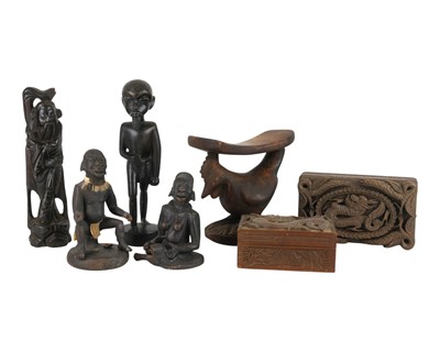 Lot 555 - An African hardwood headrest, carved as a cockerel.