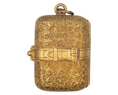 Lot 248 - A Victorian gold locket pendant or charm buckled satchel.