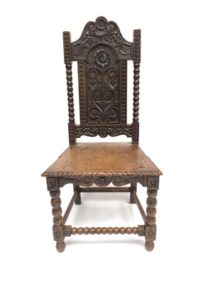 Lot 3027 - A 19th carved oak side chair, in 17th century...