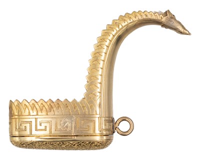 Lot 594 - A 19th-century high-purity gold fob vinaigrette that once housed a big cat claw.