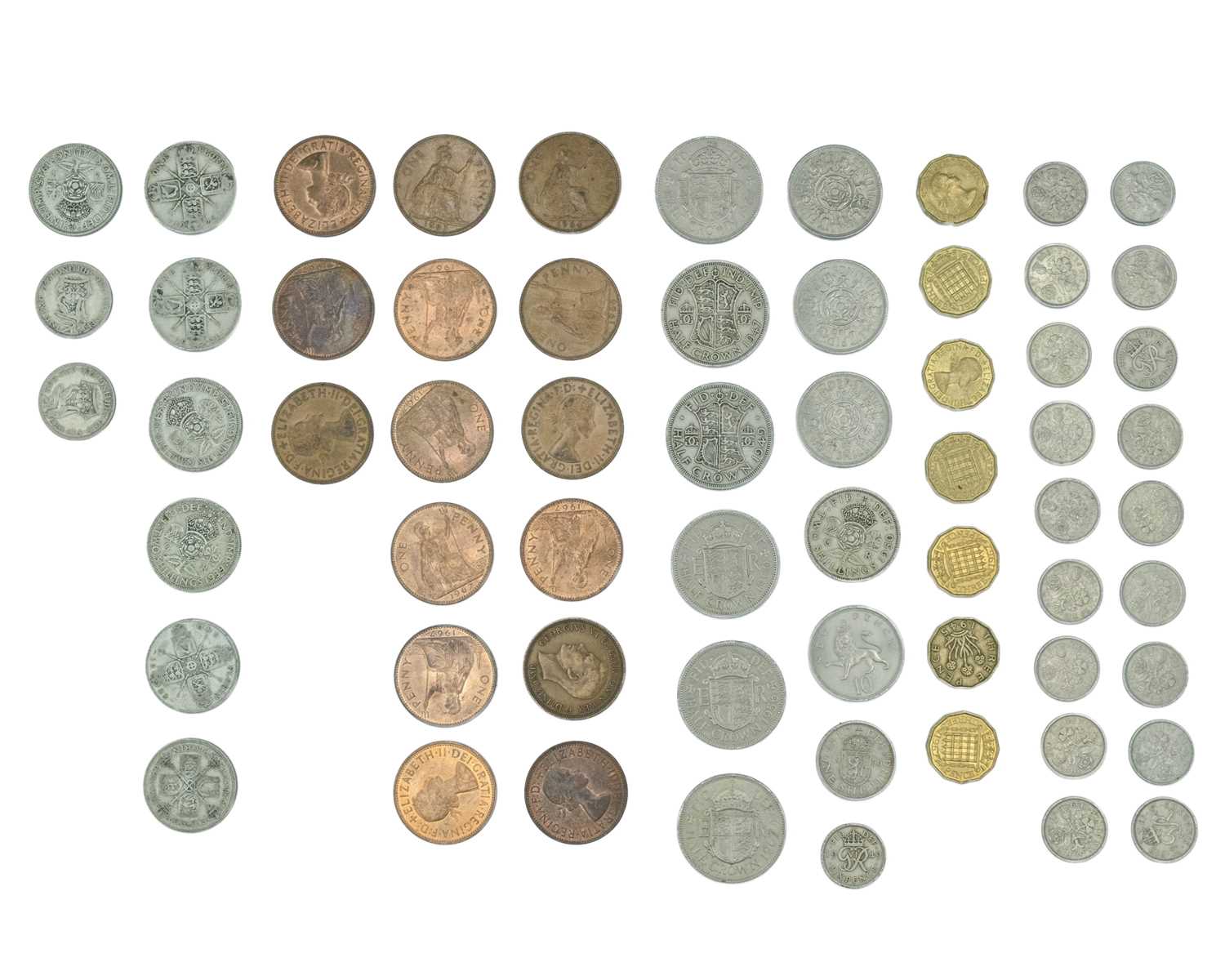 Lot 26 - GB - A collection of George V-Elizabeth II pre-decimal coinage, including a little .500 silver.