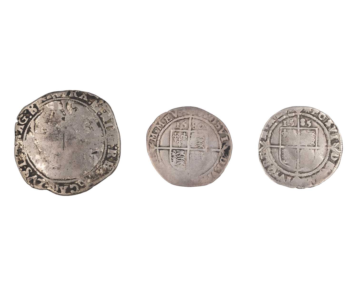 Lot 38 - GB - Hammered coins, two Elizabeth I sixpence coins, 1580 & 1585, and a Charles I halfcrown.