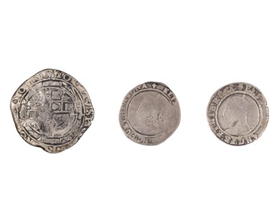 Lot 38 - GB - Hammered coins, two Elizabeth I sixpence coins, 1580 & 1585, and a Charles I halfcrown.