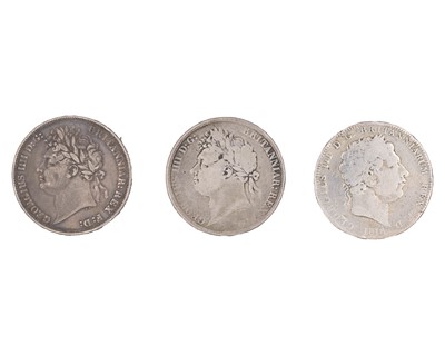 Lot 16 - GB - A George III 1818 crown coin, and two George IV 1821 crown coins.