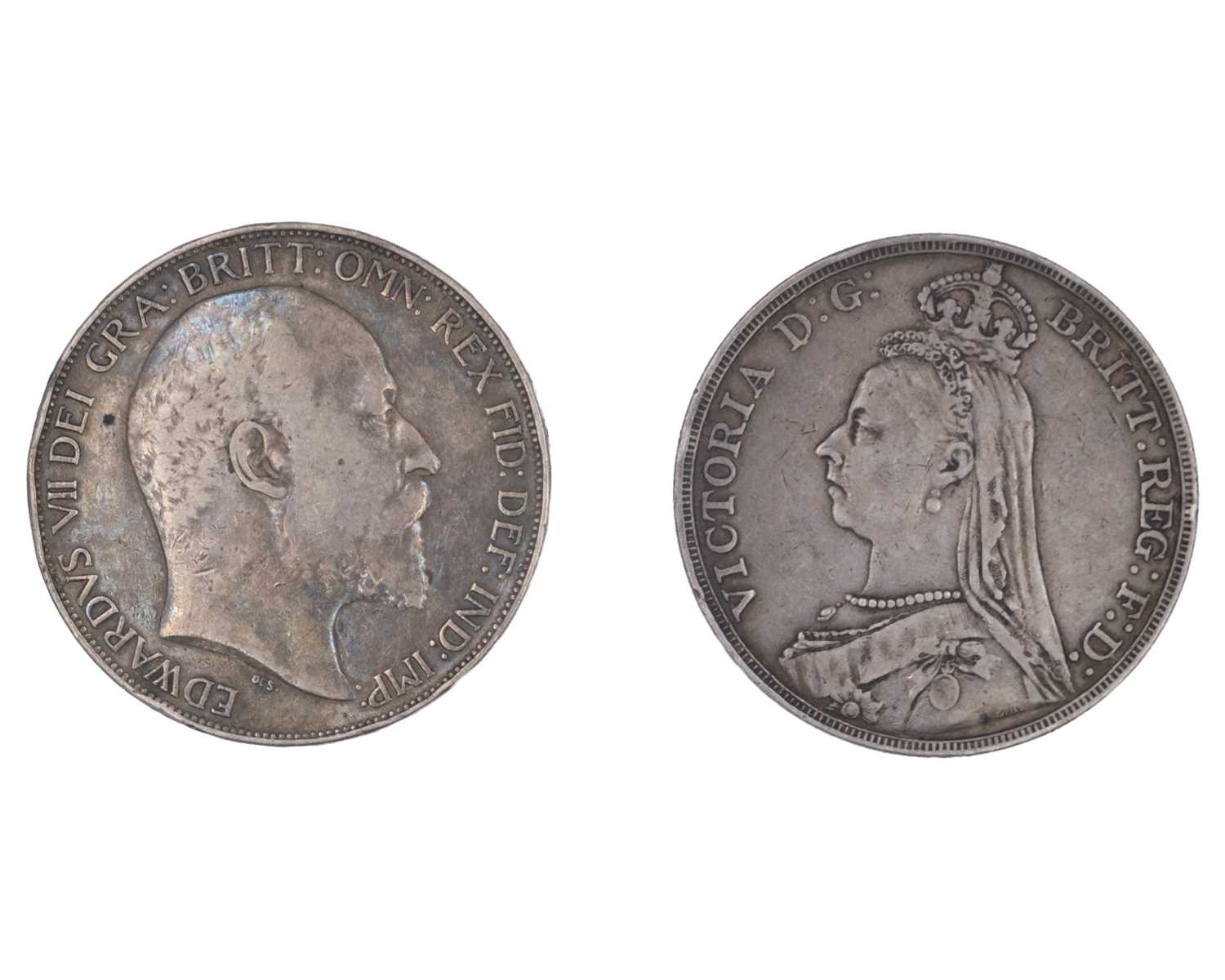 Lot 9 - GB - A Victoria 1889 silver crown coin, and an Edward VII 1902 crown coin.