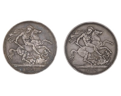 Lot 9 - GB - A Victoria 1889 silver crown coin, and an Edward VII 1902 crown coin.