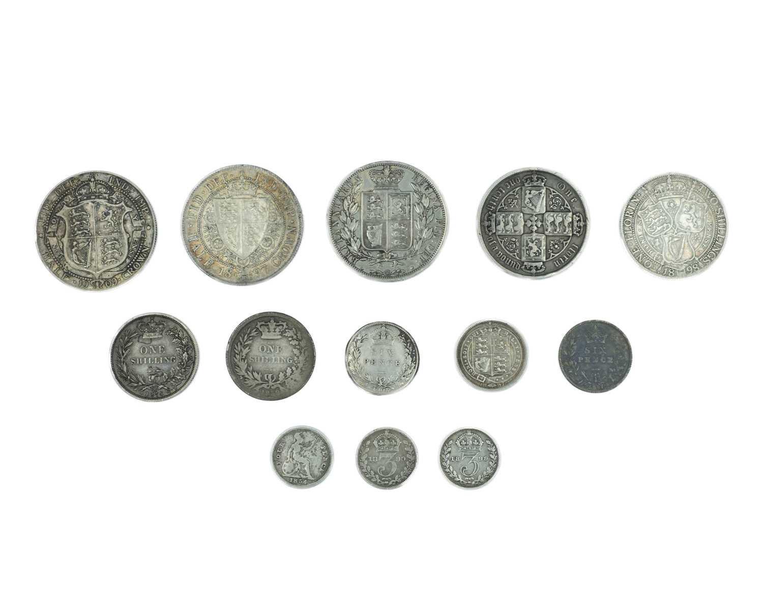 Lot 37 - VICTORIA - A collection of Victoria silver coinage, including a Gothic Florin 1872.