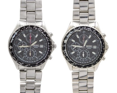 Lot 672 - SEIKO - Two Flightmaster Pilot quartz bracelet wristwatches, ref. 7T92-0CF0.