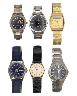 Lot 721 - SEIKO - Six various Seiko quartz gentleman's wristwatches.