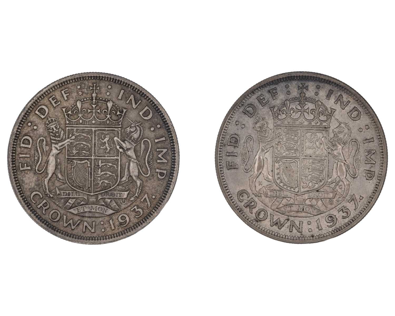 Lot 45 - GB - two George VI 1937 .500 silver crown coins.