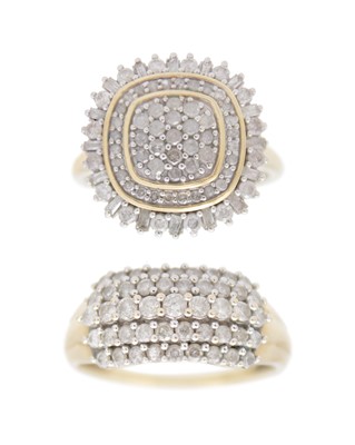 Lot 272 - Two 9k pavé set diamond cluster rings.