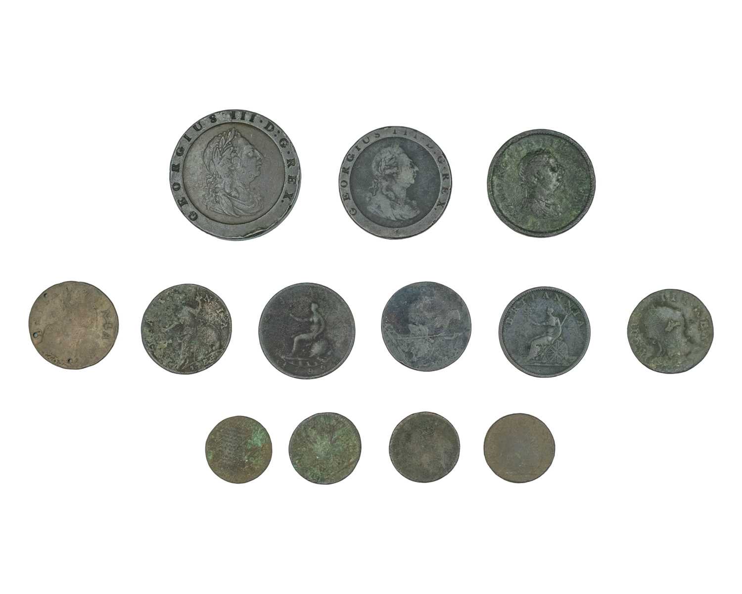Lot 21 - GB - a collection of Charles II-George III copper coinage, to include a 1797 'cartwheel' twopence.