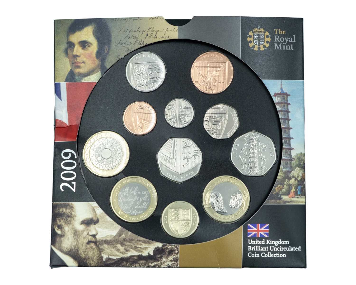 Lot 10 - GB - The Royal Mint QEII Brilliant Uncirculated coin collection 2009 with Kew Gardens 50p fifty pence.