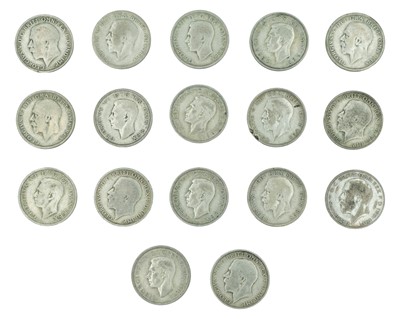 Lot 1 - GB - A collection of One Florin and Two Shilling .500 silver coins, George V-George VI.