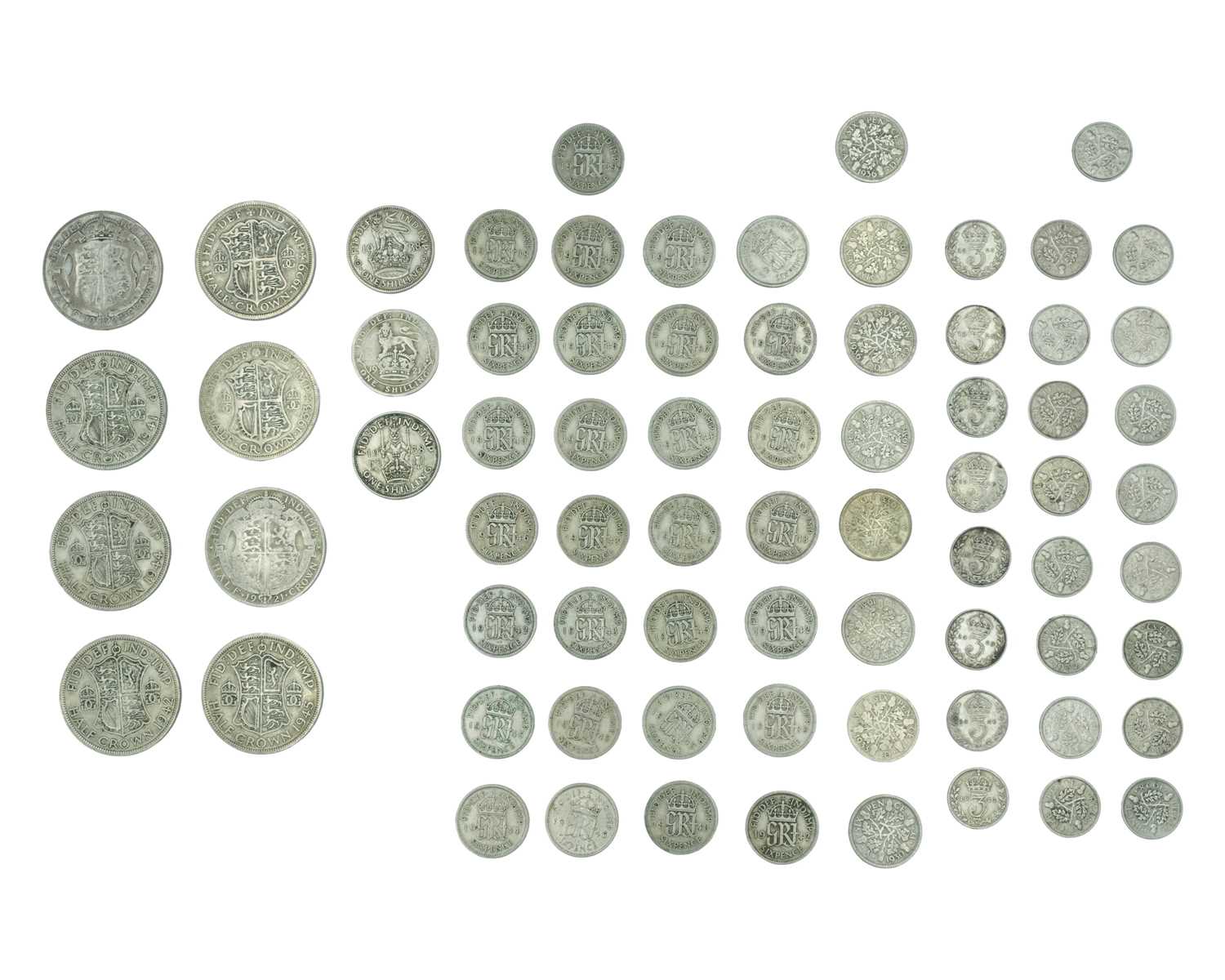 Lot 7 - GB - A selection of pre-1947, .500 silver, George V-VI coinage.