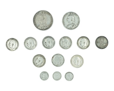 Lot 13 - GB - A selection of pre-1920 .925 silver coinage, Victoria-George V.