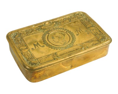 Lot 141 - A 1914 Queen Mary brass Christmas tin.