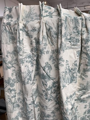 Lot 2818 - A pair of quality green on ivory cotton Toile...
