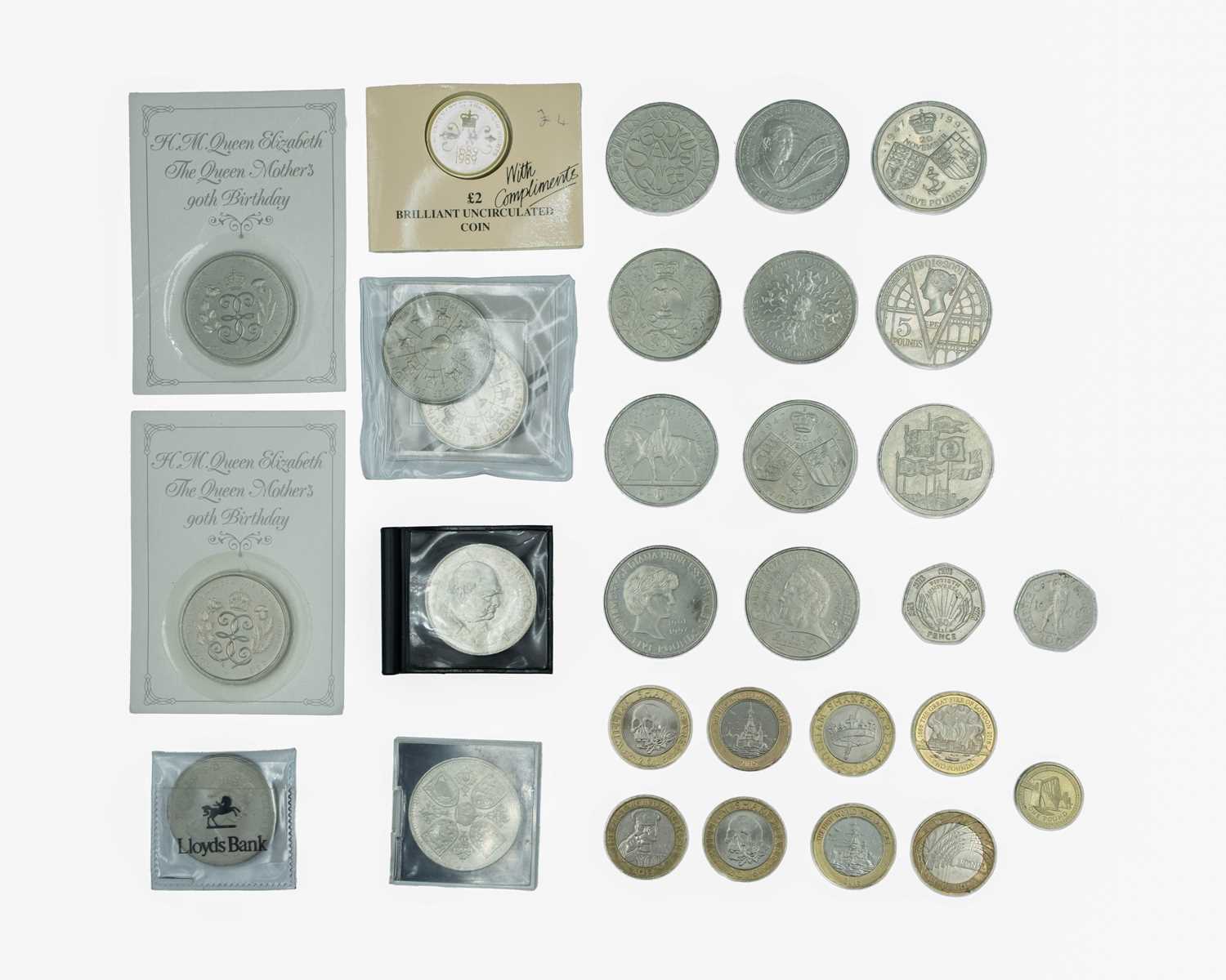 Lot 6 - GB - A collection of QEII commemorative £5 crowns, £2, £1 and 2 x 50p; together with a small collection of crowns.