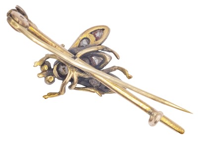 Lot 3 - A Victorian gold fly pin brooch, set with old-cut and rose-cut diamonds, and ruby cabochon eyes.