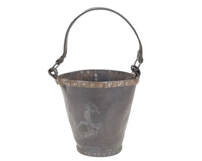 Lot 45 - A 19th century leather fire bucket with studded copper rim.