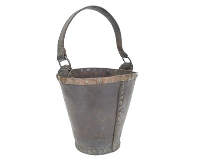 Lot 45 - A 19th century leather fire bucket with studded copper rim.