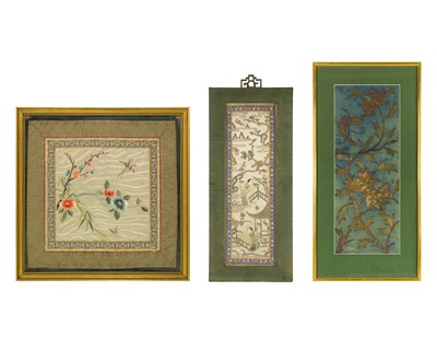Lot 519 - A Chinese gold and silver threadwork picture.
