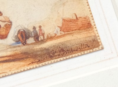 Lot 591 - Two 19th century miniature watercolours depicting figures in rural landscapes.