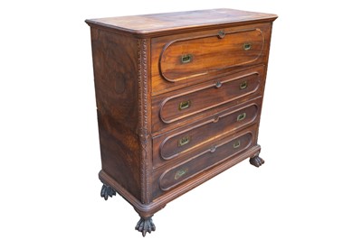 Lot 861 - A Colonial Campaign style mahogany secretaire chest.
