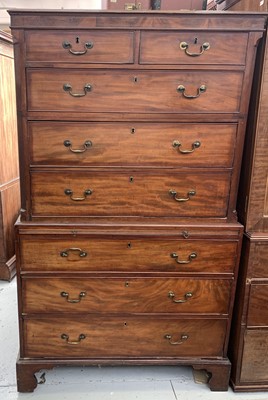 Lot 3041 - A George III mahogany chest on chest, the...