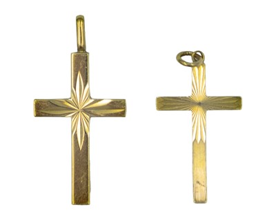 Lot 180 - Two 9k hallmarked gold cross pendants.