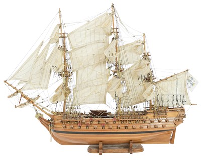 Lot 411 - A wood model of the 74 gun French Téméraire-class warship 'Superbe'.