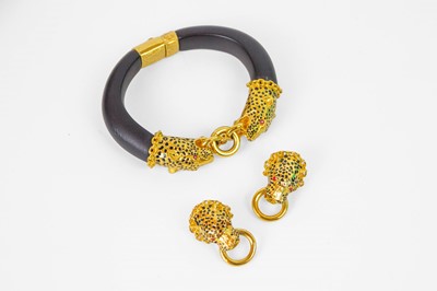 Lot 191 - The Duchess of Windsor panther bracelet and earrings.